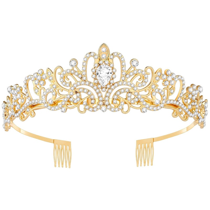 Queenship Tiara Crown for Women, Queen Tiara for Birthday Prom Bridal Party Custome Gold - Image 1
